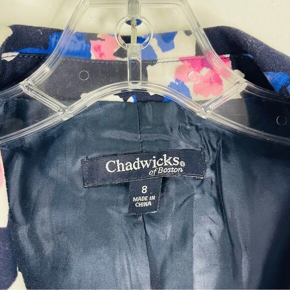 Vintage blue white pink floral button preppy office blazer 8 - Picture 4 of 6